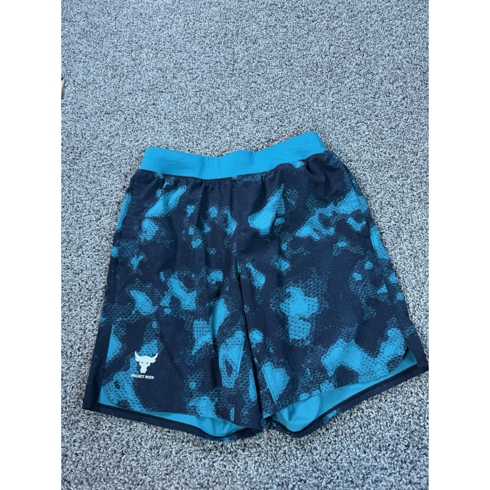 Under Armour Project Rock Woven Camouflage Shorts Men's Size Large Blue